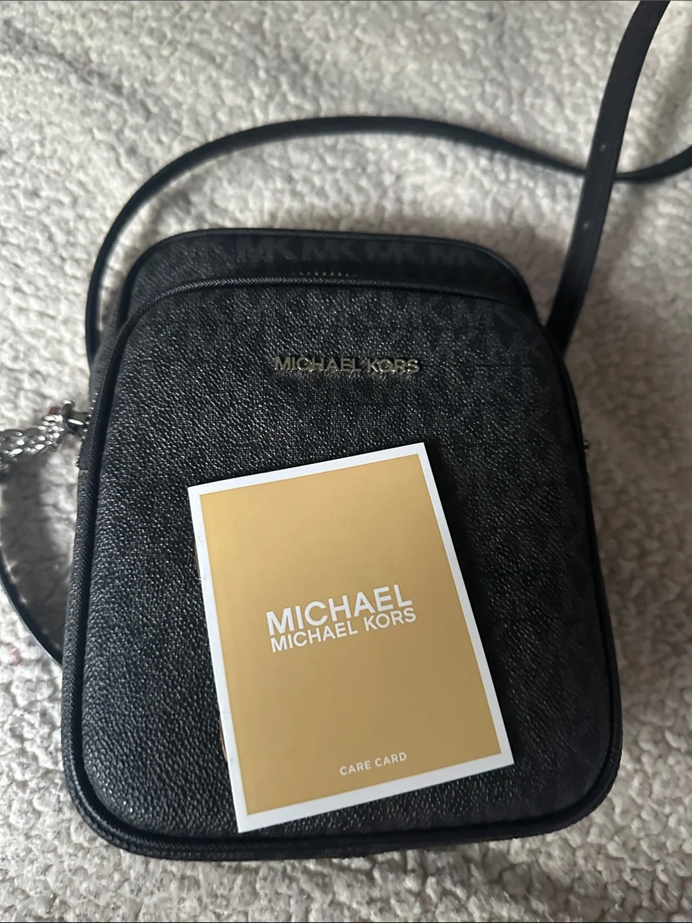 Michael Kors Black Men’s Messenger Crossbody with Silver Chain Detail